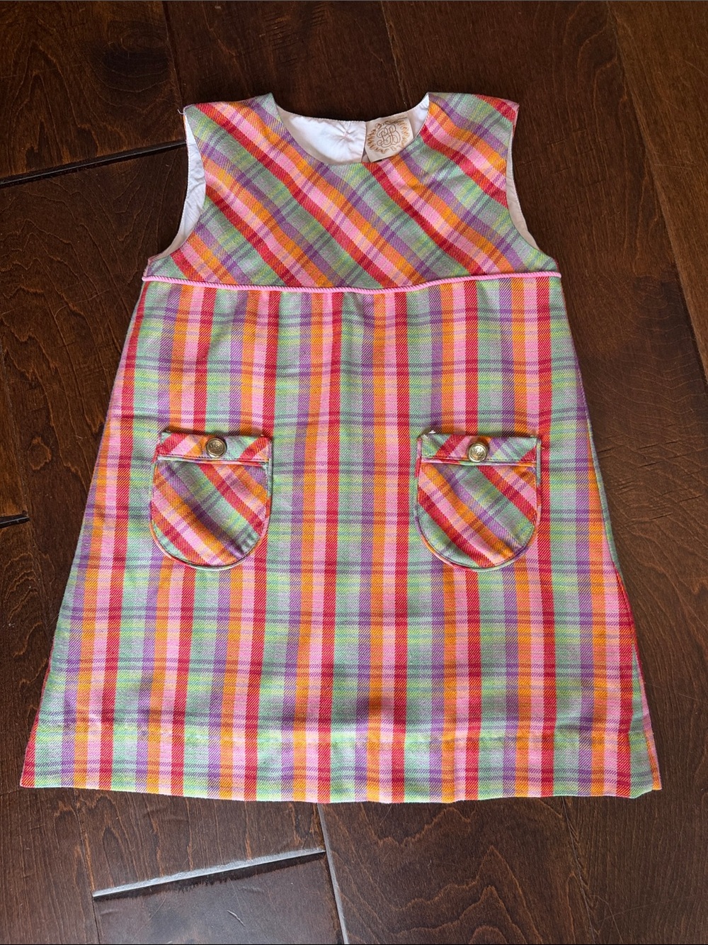 The Beaufort Bonnet Company Pink, Orange, Green Plaid Sleeveless Dress